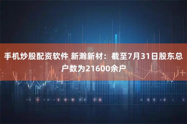 手机炒股配资软件 新瀚新材：截至7月31日股东总户数为21600余户